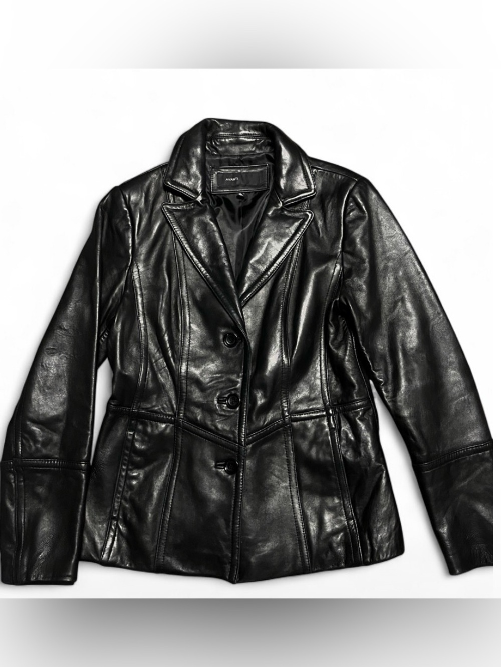 Vintage Avanti Black Genuine Leather Tailored Button Blazer Jacket Medium